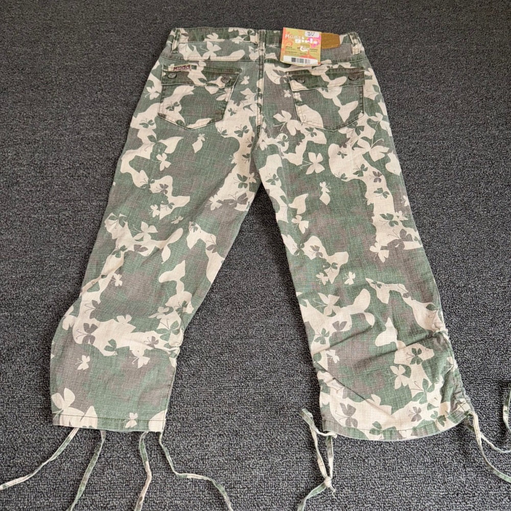 Y2K Deadstock Mudd Girls Butterfly Camo Capri Pants Olive Green Brown Sz 14 Reg